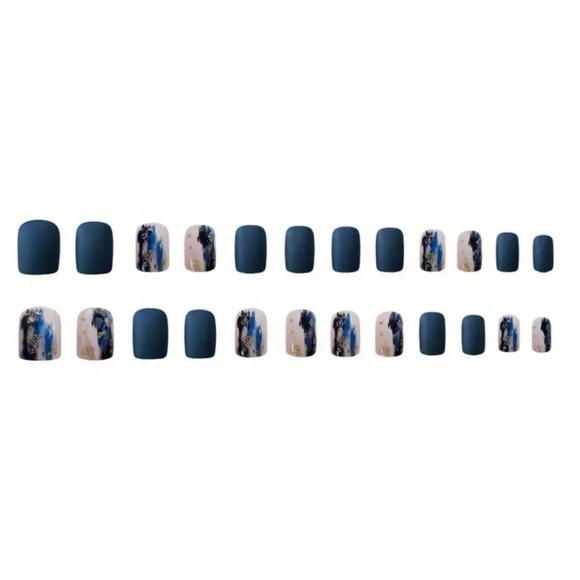 Blue Smudge Gold Glitter Press-on Nails - Picture 5 of 8